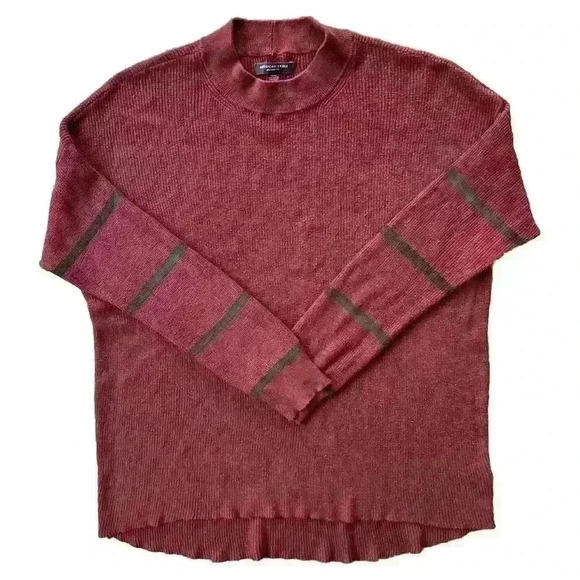 American Eagle Jegging Fit Sweater Sz Medium Mock Neck Raw Hem Burgundy - Picture 1 of 8